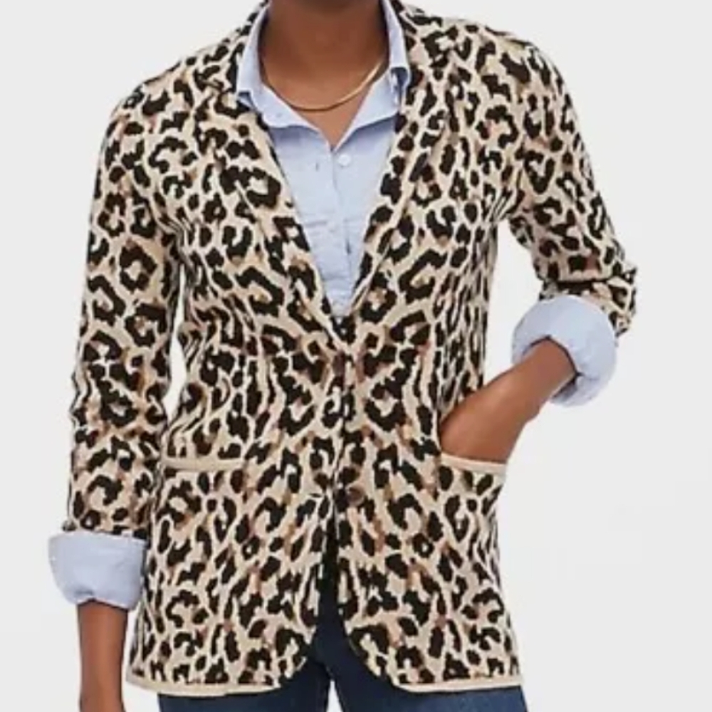 J.Crew Sophie Sweater Blazer in Heather Acorn Leopard Size XS